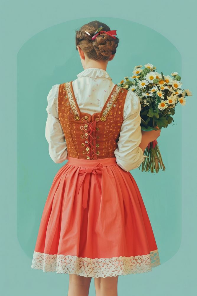 An Austrian woman flower clothing apparel.