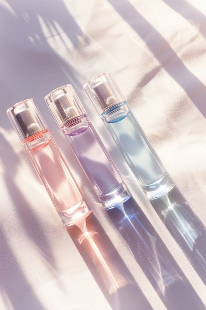 3 pastel liquid transparent perfume tubes set cosmetics bottle.