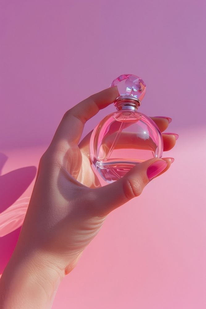 Woman hand hold a perfume bottle cosmetics person human.