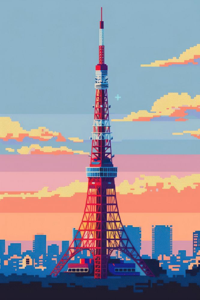 Tokyo tower pixel architecture building landmark.