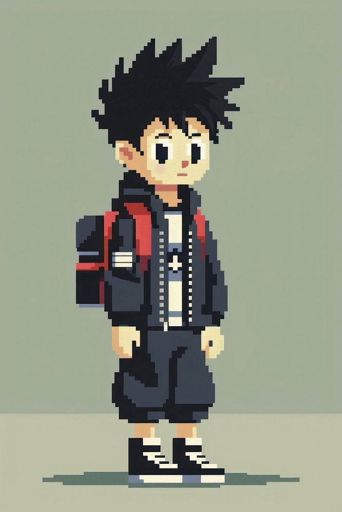 Japanese boy student in gakuran pixel publication person comics.