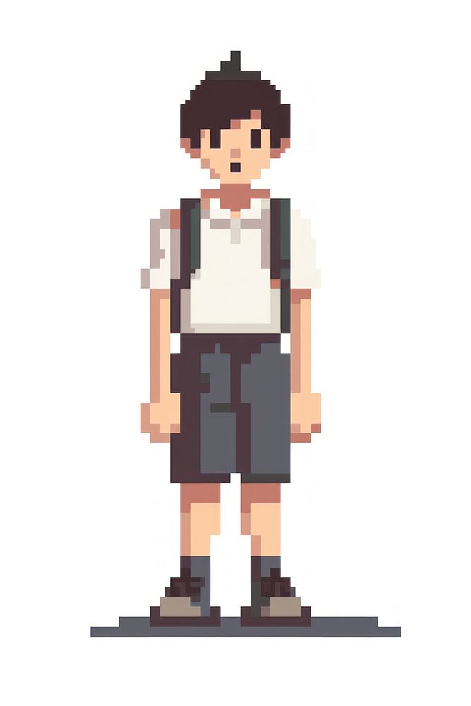 Japanese boy student pixel clothing standing apparel.