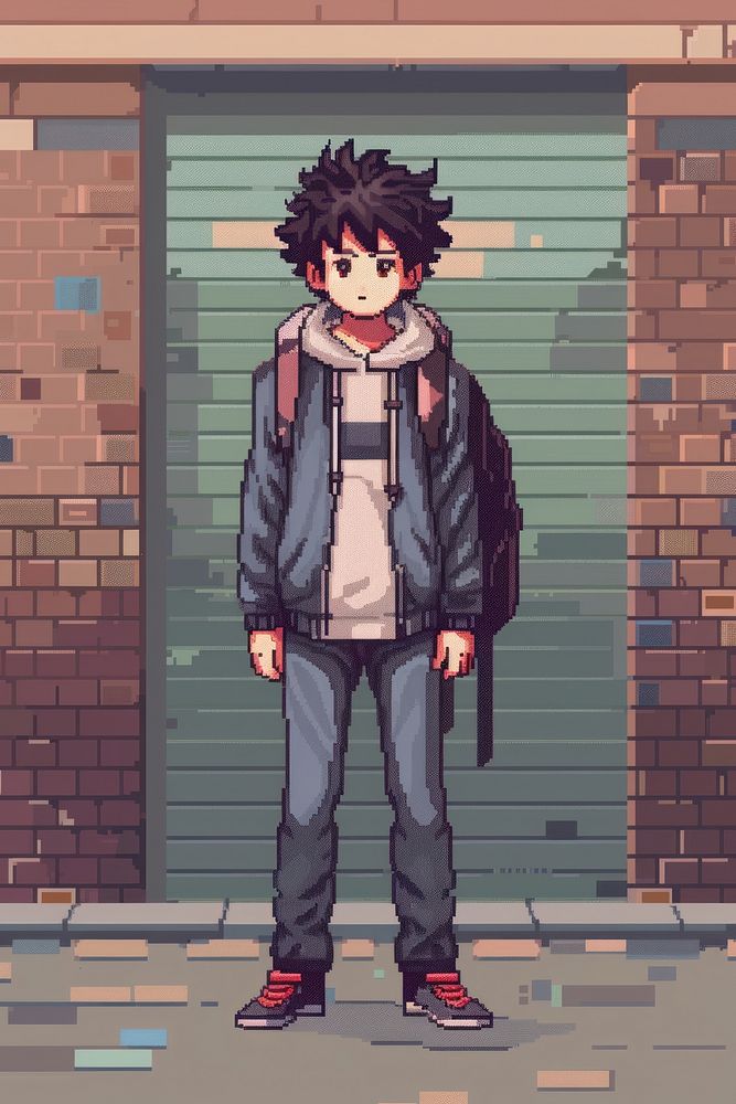 Japanese boy student in gakuran pixel person human anime.