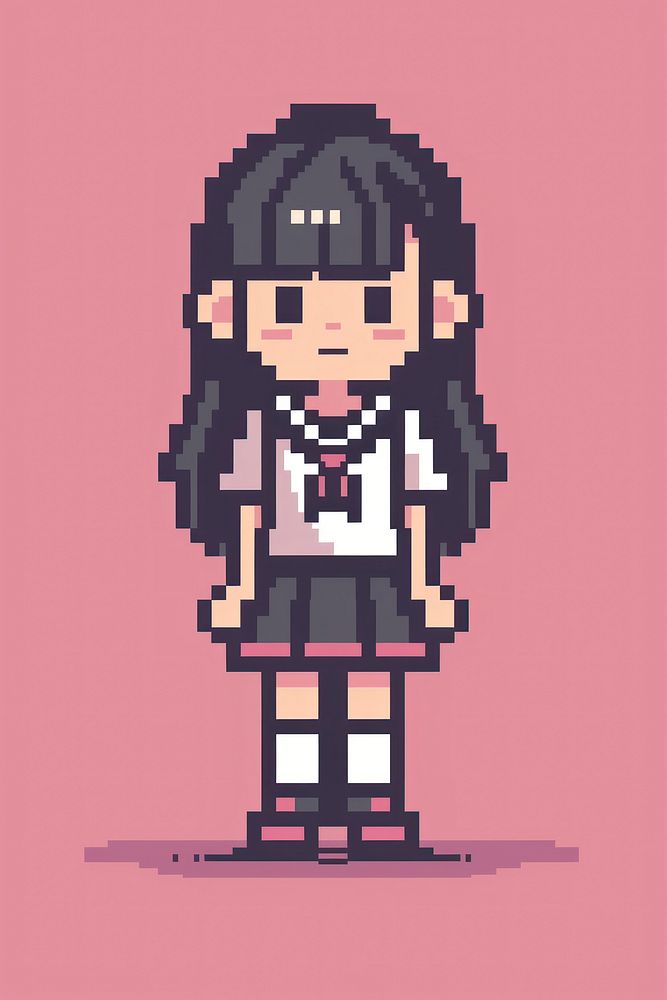 Japanese girl student pixel art nutcracker clothing.