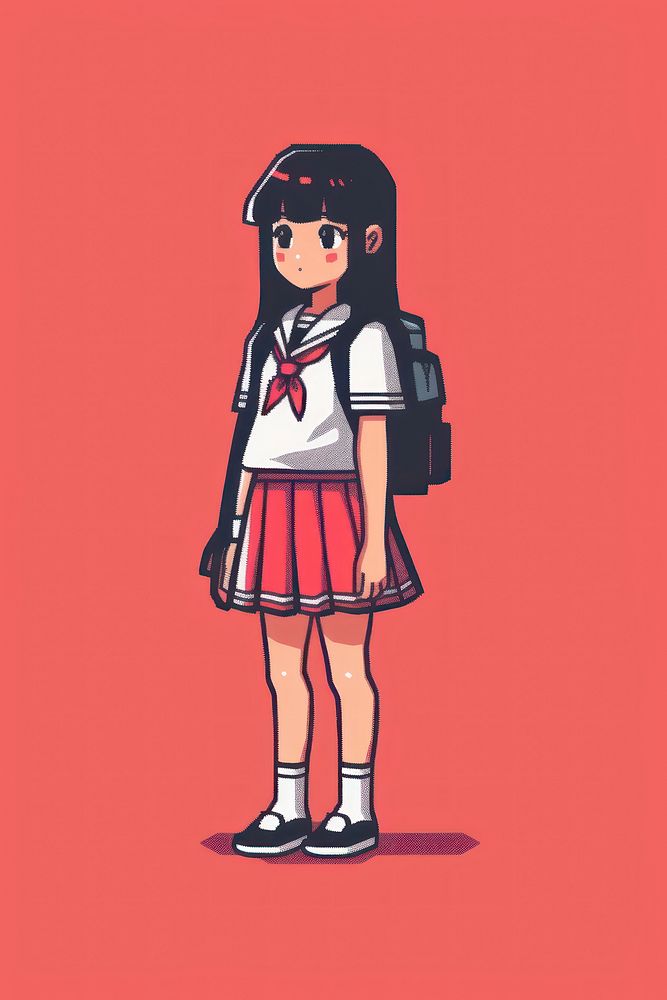 Japanese girl student pixel art publication clothing.