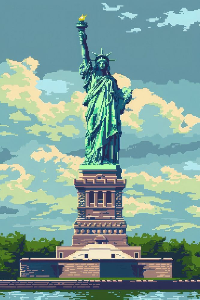 Statue of liberty pixel art sculpture landmark.