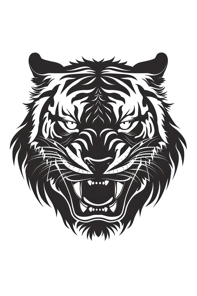 Tiger tattoo illustrated stencil.