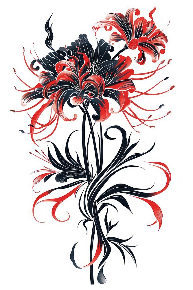 Tattoo illustration of a red spider lily graphics painting dynamite.