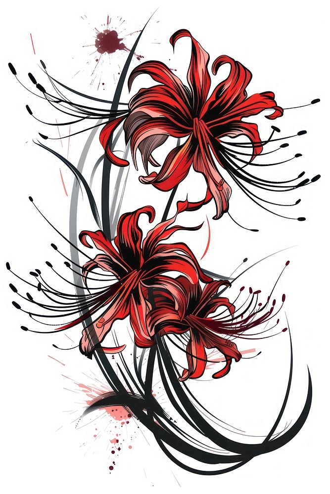 Tattoo illustration of a red spider lily graphics pattern blossom.