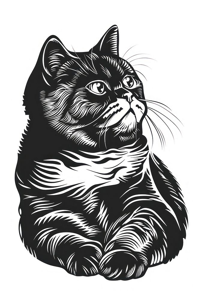 British shorthair cat tattoo illustrated drawing.