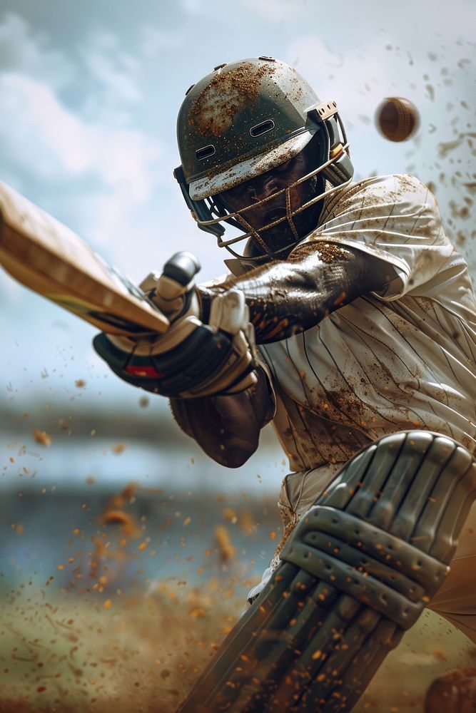 Cricket player helmet ball invertebrate.