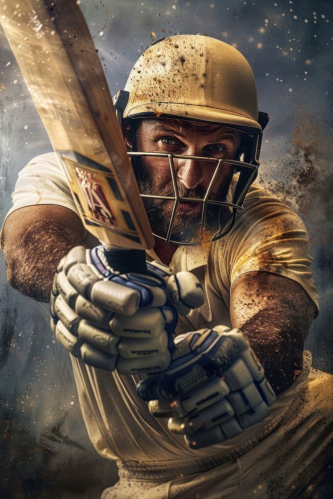 Cricket player hitting ball photography portrait baseball.