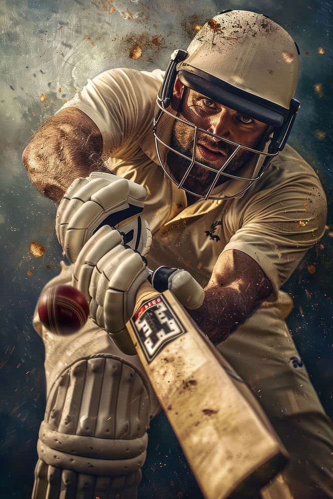 Cricket player hitting ball photography portrait clothing.