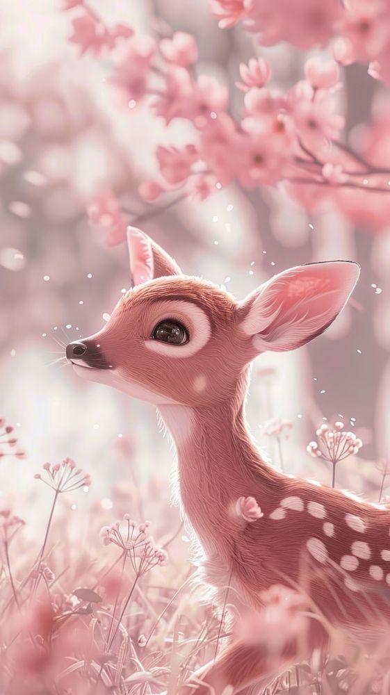 Cute bambi wildlife outdoors blossom.