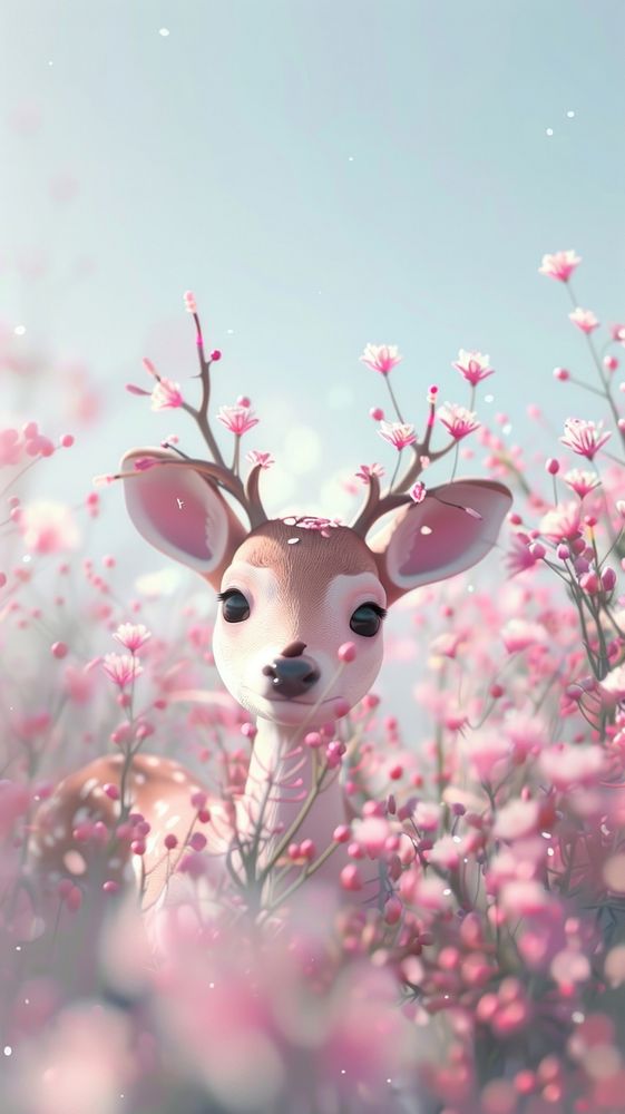 Cute deer peeking from flower wildlife outdoors blossom.