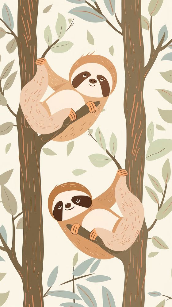 Adorable sloths hanging from branches wallpaper wildlife animal mammal.