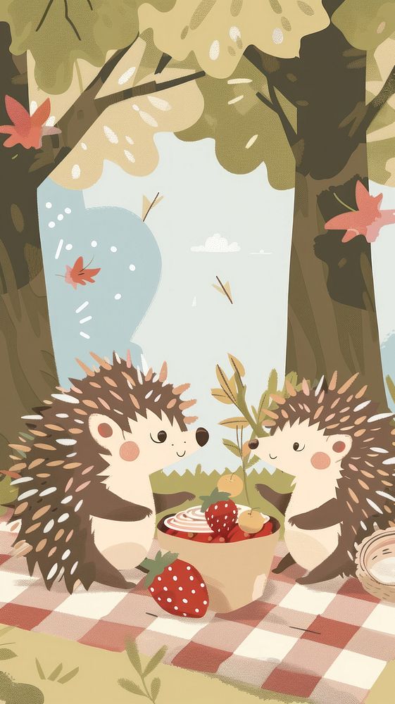 Laughing hedgehogs having a picnic recreation animal mammal.