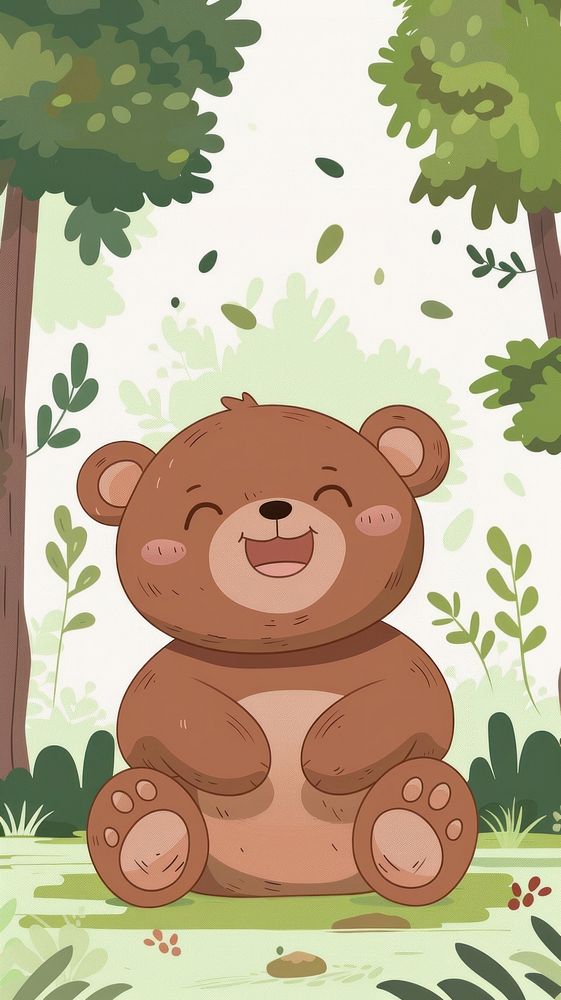 Laughing teddy bear sitting in park wildlife cartoon animal.