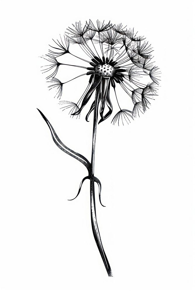 Dandelion illustrated blossom drawing.
