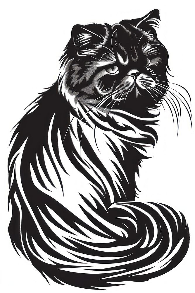 Exotic shorthair cat tattoo illustrated stencil.