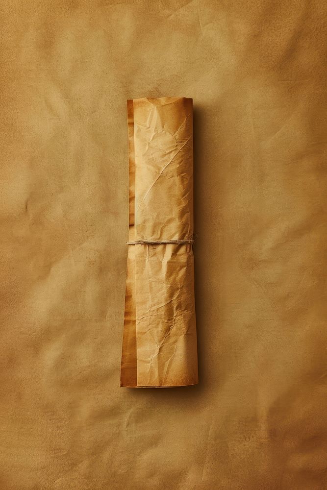 Opened vintage paper scroll text food wood.