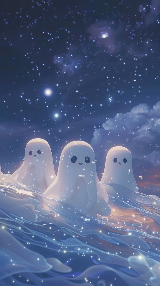 Friendly ghosts floating in the night sky astronomy outdoors nature.