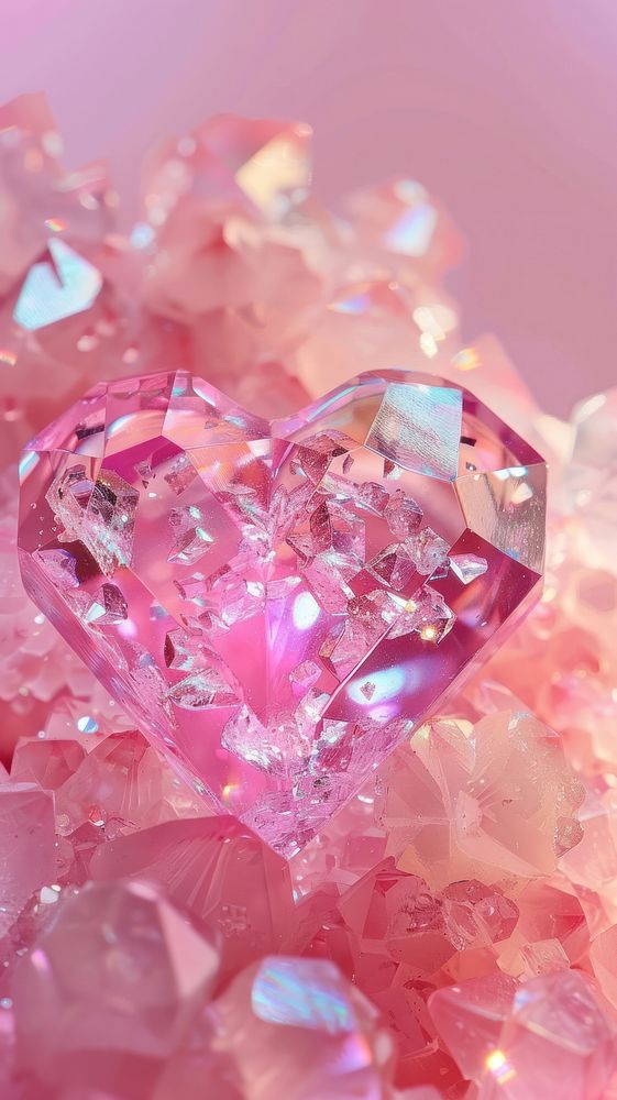 Pink heart shaped crystal cosmetics mineral perfume.