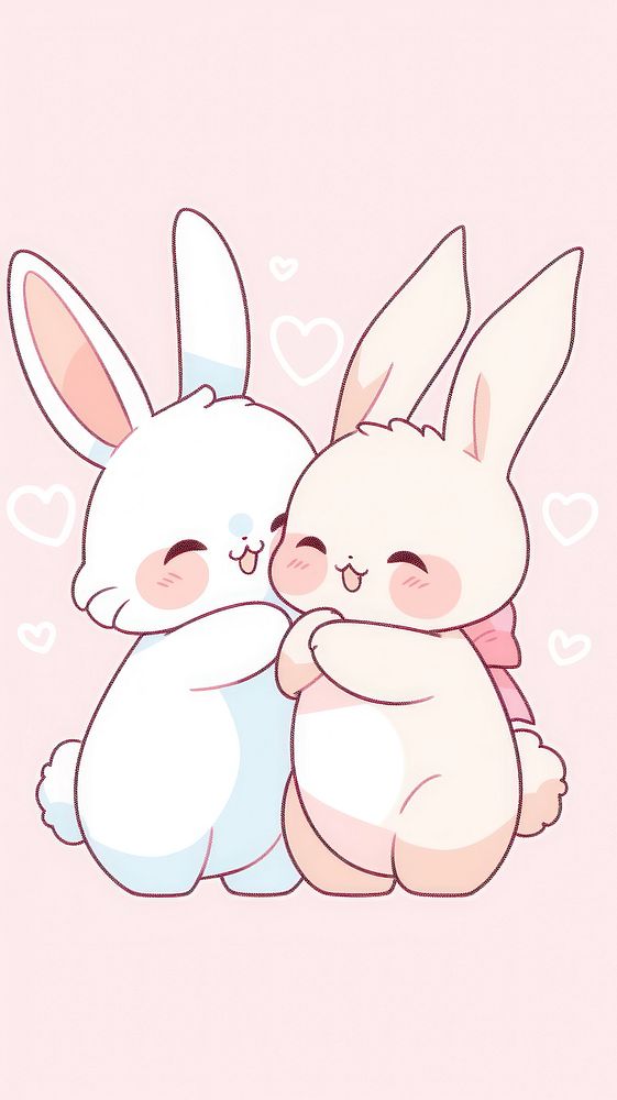 2 bunny hugging together cartoon person animal.