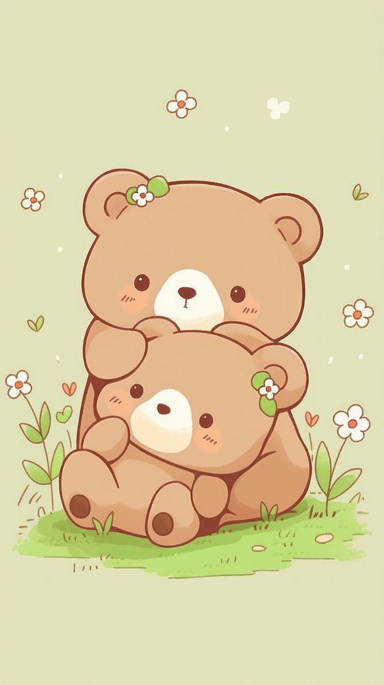Teddy bear hugging together outdoors wildlife cartoon.