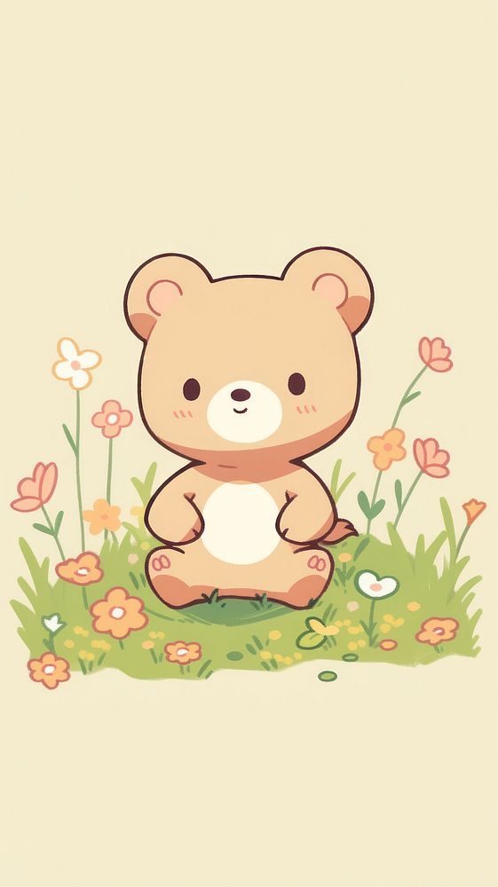 Teddy bear in meadow wildlife outdoors cartoon.