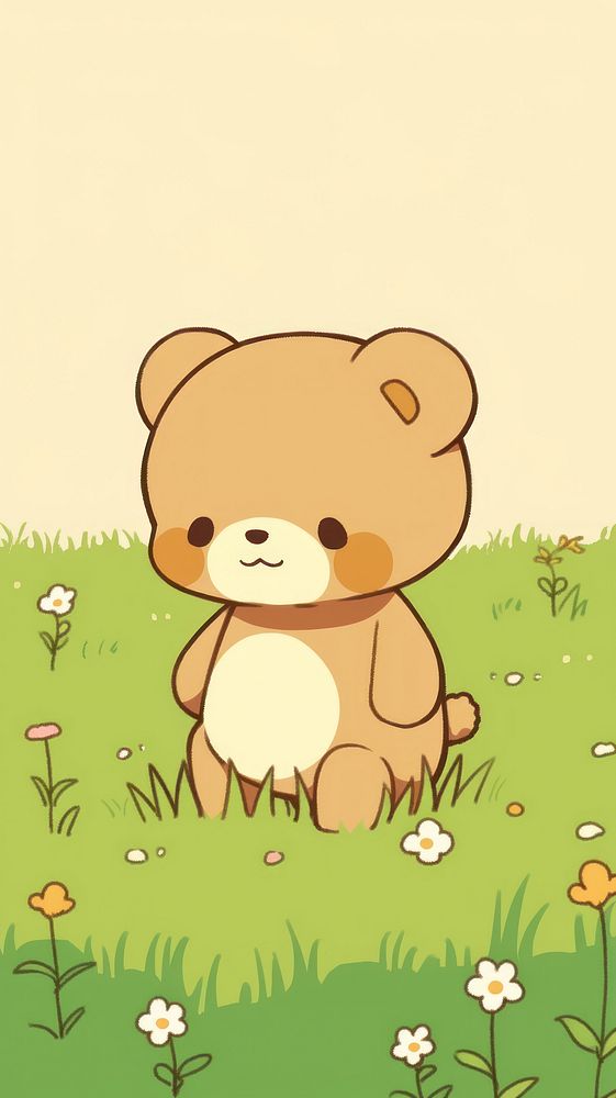 Teddy bear in meadow wildlife cartoon animal.
