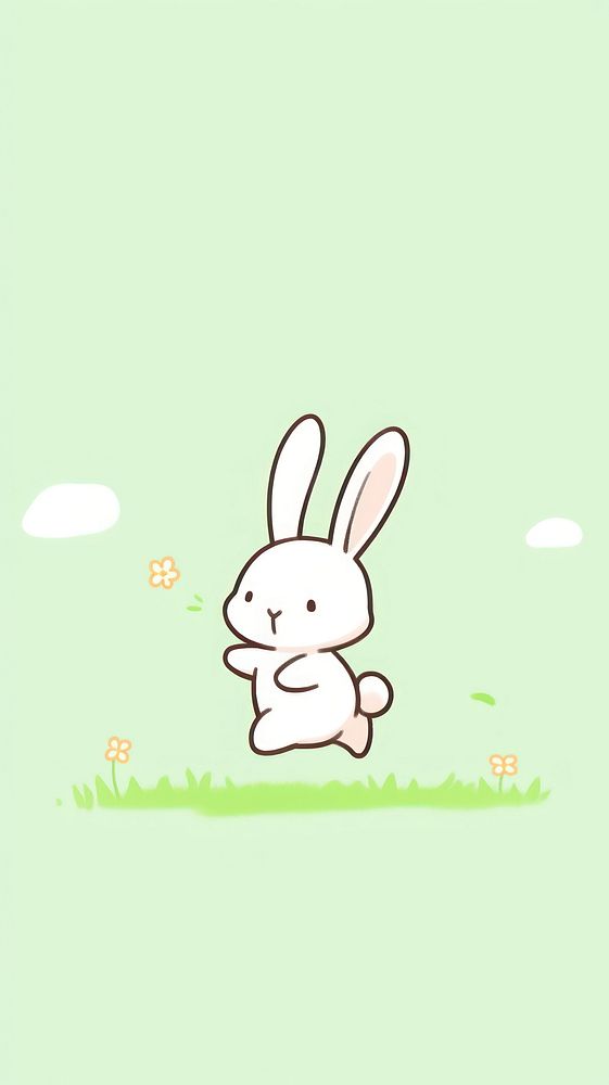 Kawaii style of bunny running in meadow outdoors snowman animal.