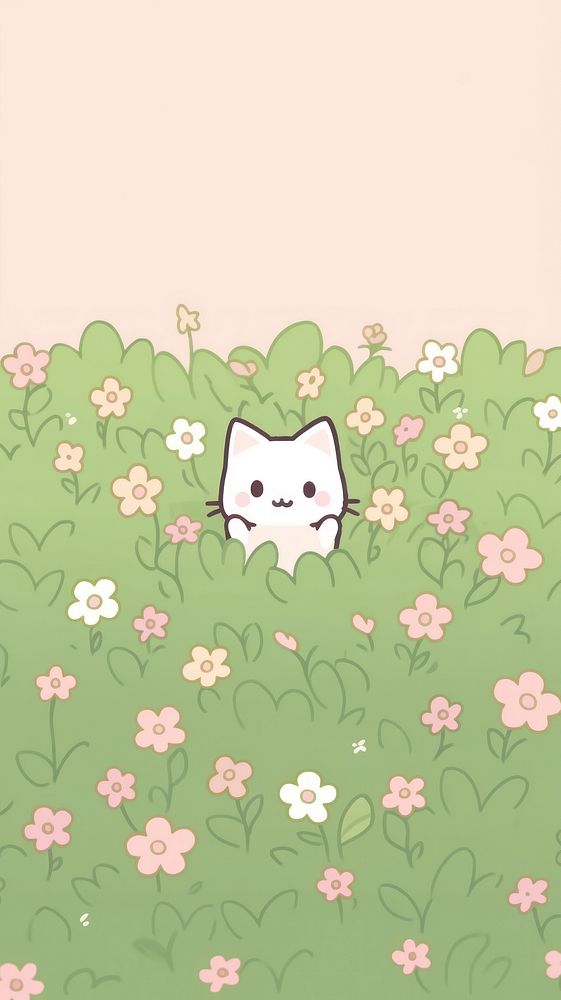Kitten peeking out from flower art cartoon pattern.