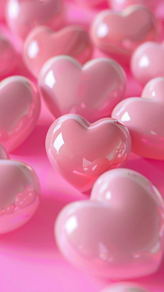 Pink puffy 3d hearts confectionery symbol sweets.