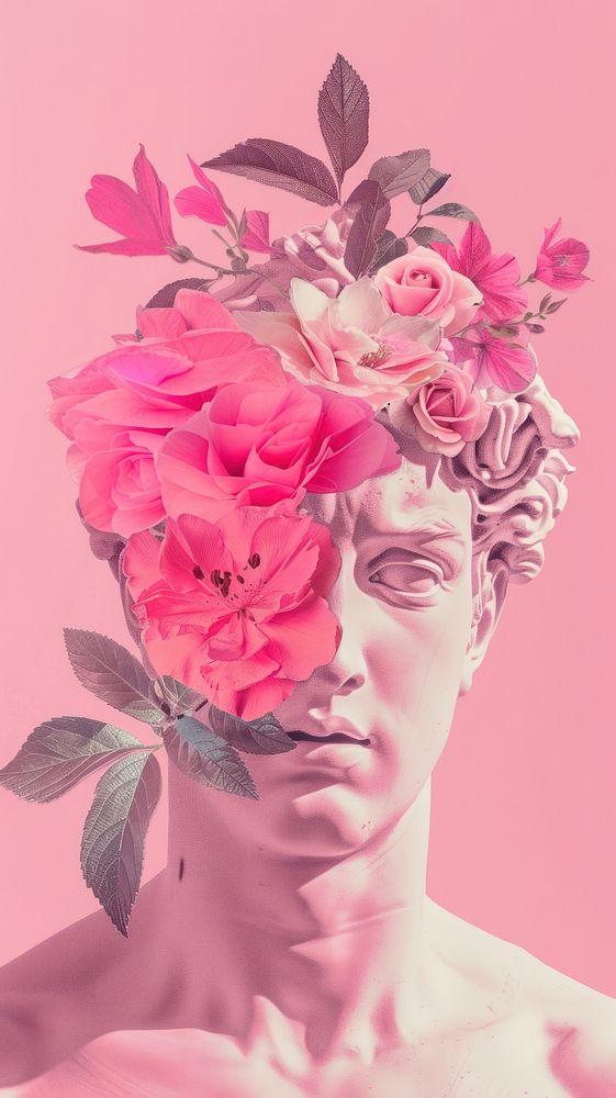 Pink man with statue head photo photography portrait.