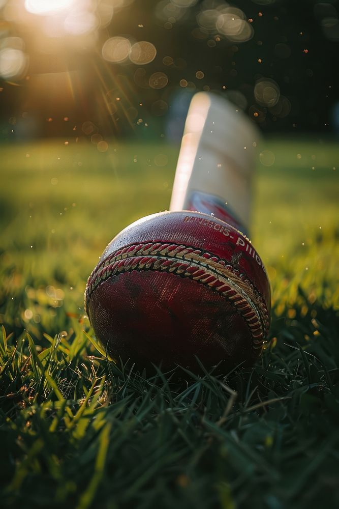 Cricket ball with cricket bat sports.