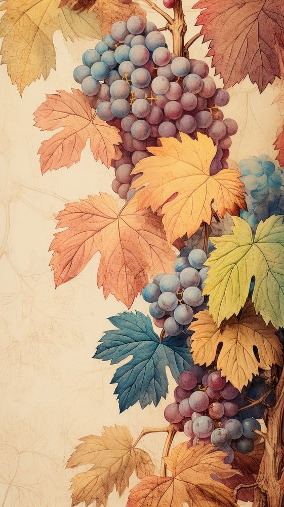 Wallpaper dry vine painting produce grapes.