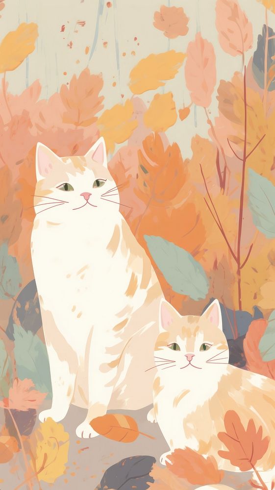 Cute anime autumn cats art painting animal.