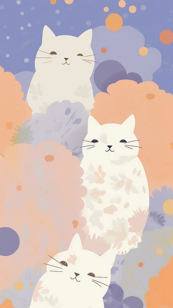 Cute anime autumn cats art painting outdoors.