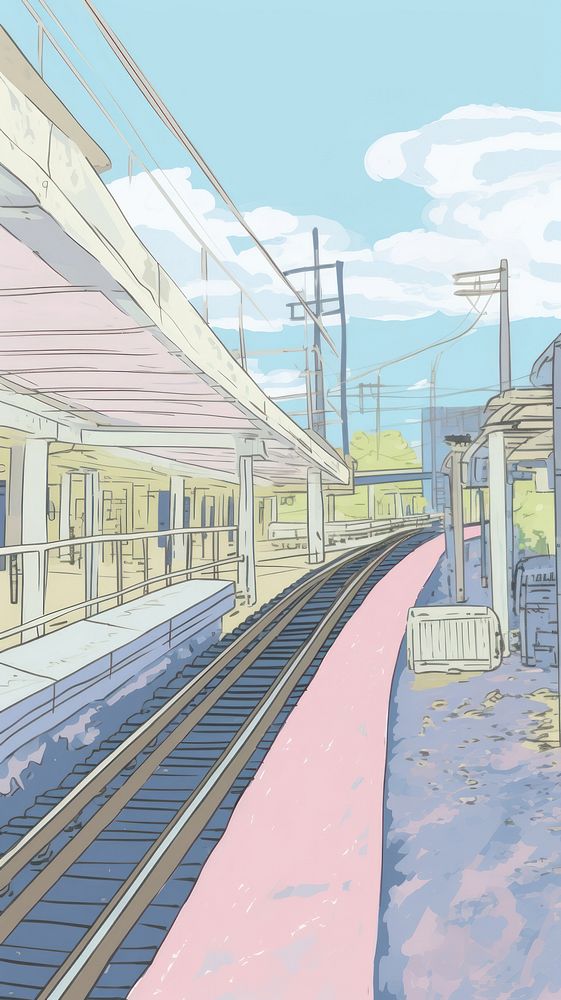 Japan anime train station art transportation terminal.