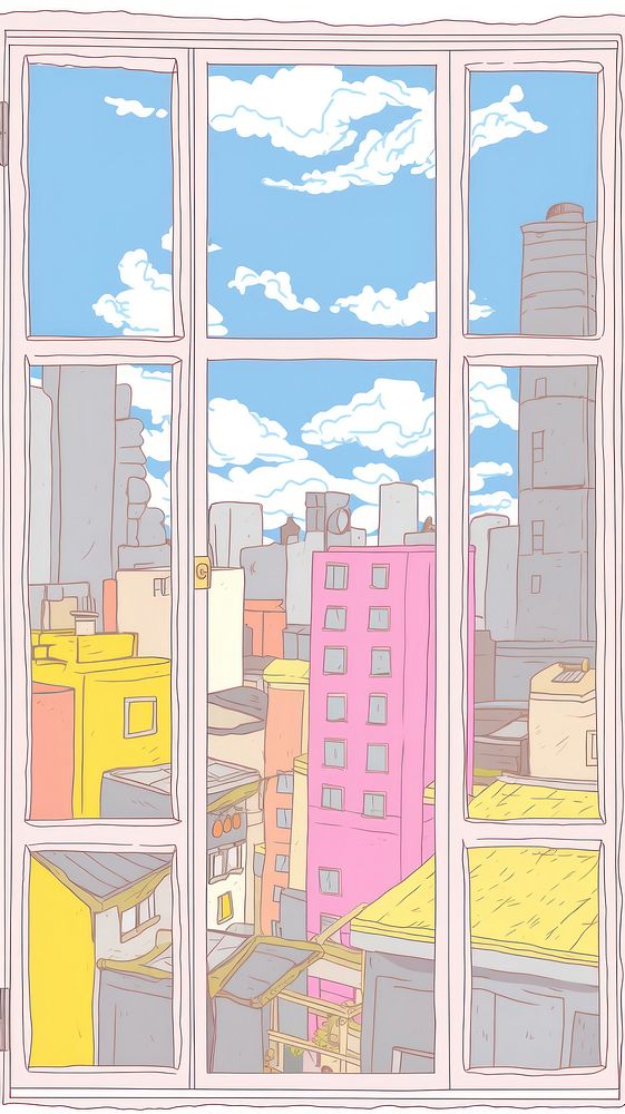 Japan anime window view city town.