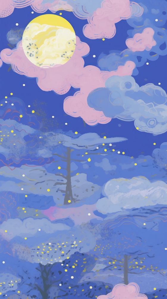 Japan anime blue night sky art painting outdoors.
