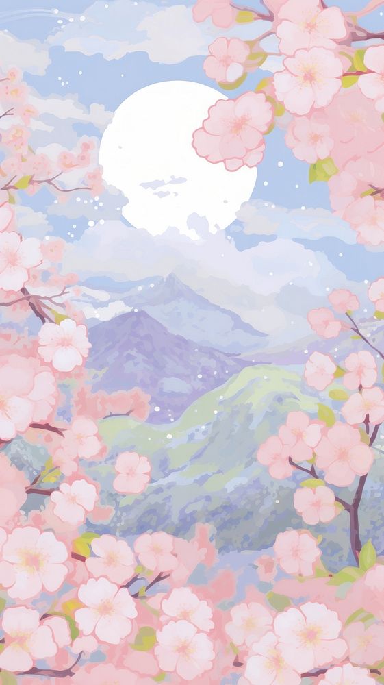 Japan anime cherry blossom art painting outdoors.