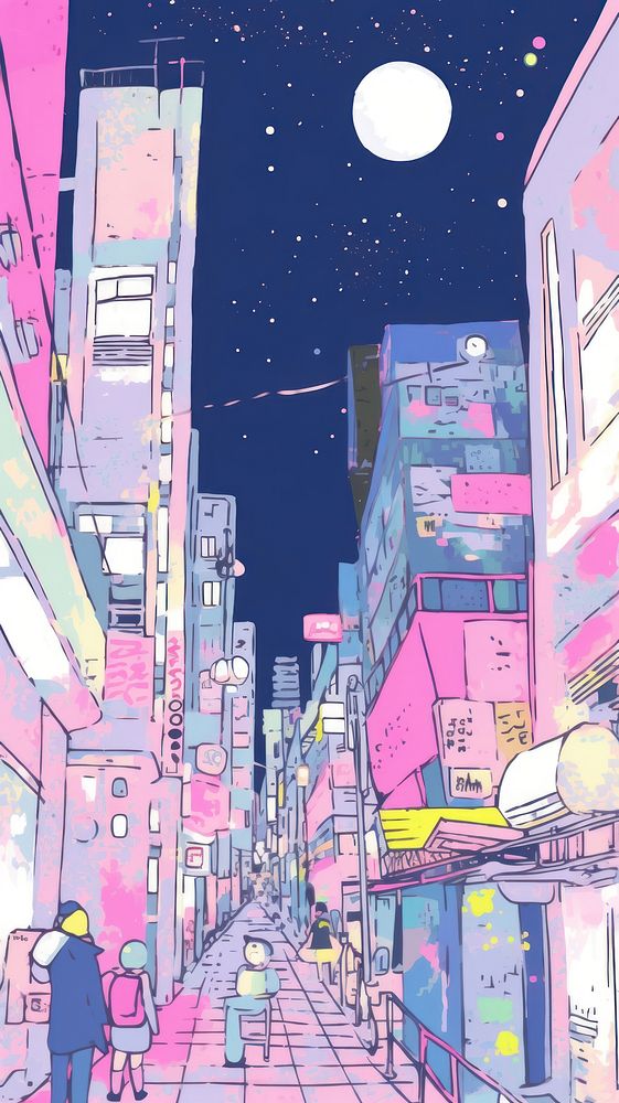 Japan anime night city metropolis astronomy alleyway.