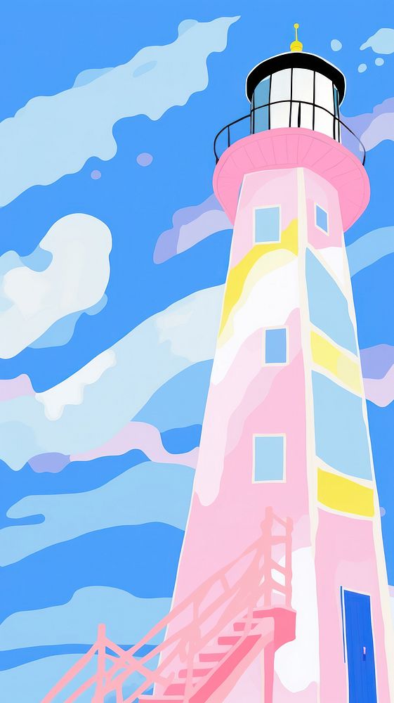 Japan anime pink blue lighthouse architecture building beacon.