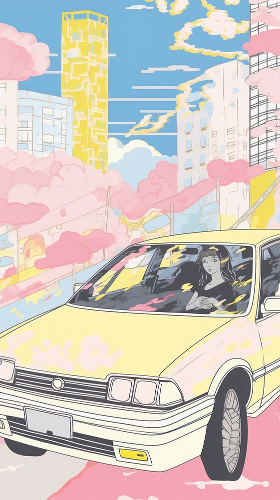 Japan anime retro car art transportation publication.