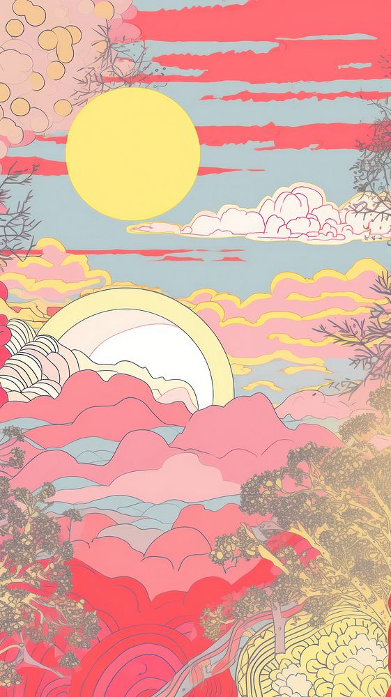 Japan anime sunset art graphics painting.