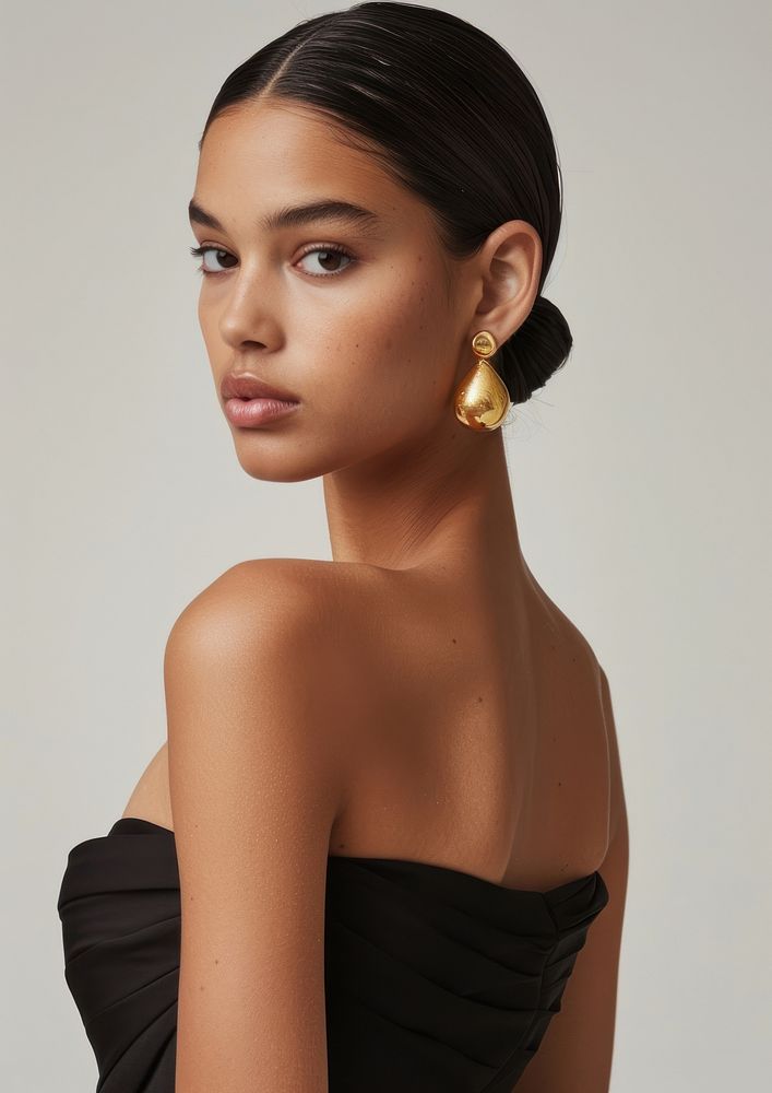 Gold earrings photography woman accessories.