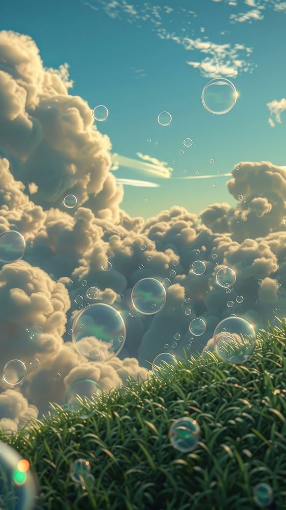 Aesthetic wallpaper bubble cloud grass.