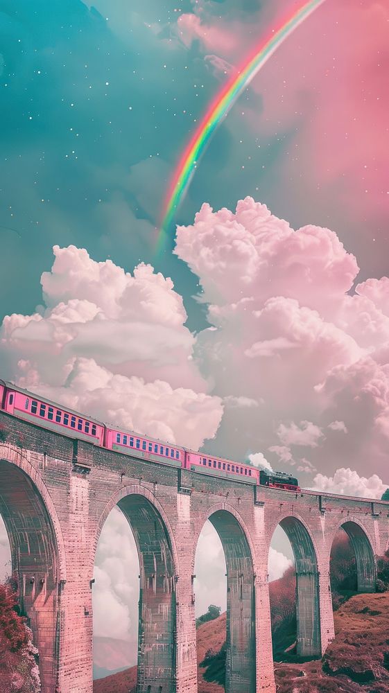 Aesthetic wallpaper bridge train sky.
